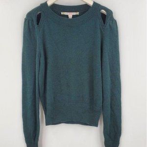 Chelsea & Violet Pine Green Cutout Long Puff Sleeve Knit Crew Neck Sweater Small